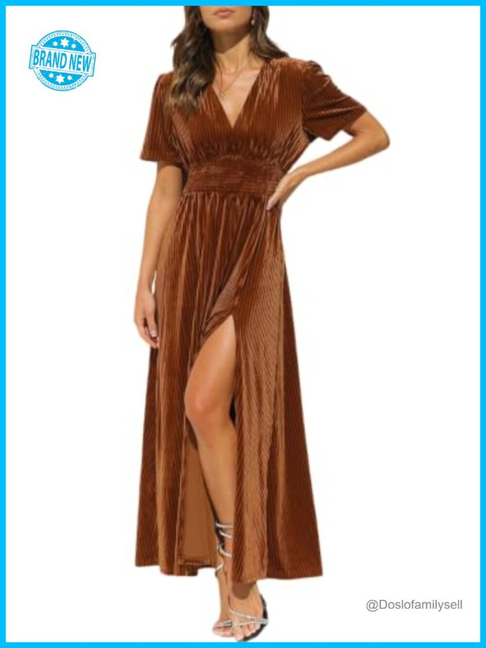 Maxigerui Women's Velvet Maxi Dress V-Neck Formal Wedding Guest Dress